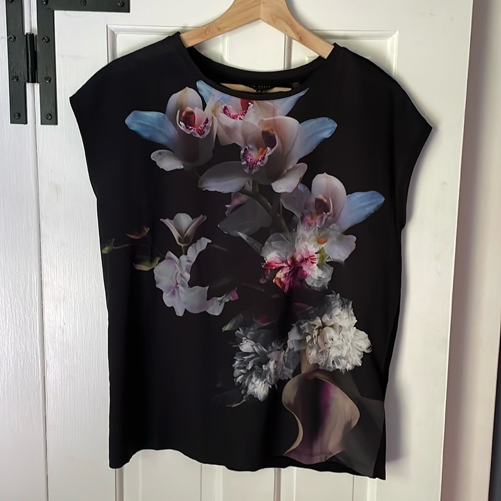 Ted Baker floral short sleeve blouse in black